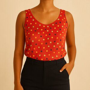 Vintage Silk Polka Dot Tank Top Sleeveless Quiet Luxury Old Money Size Medium